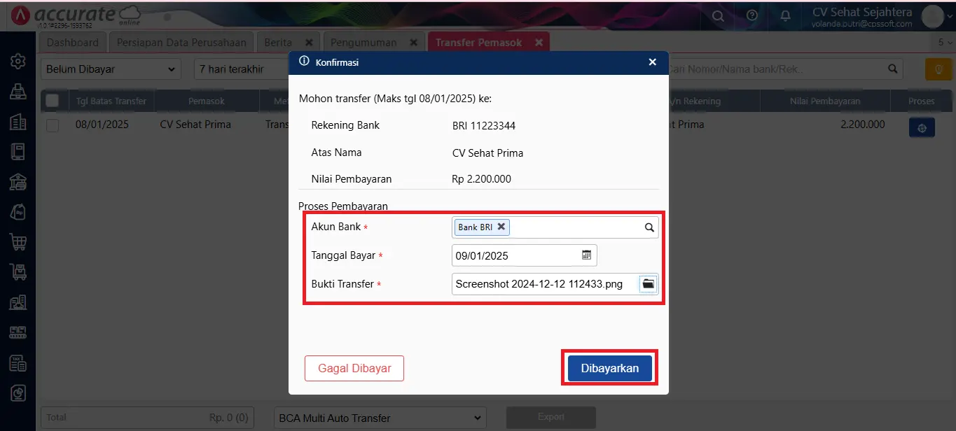 5 Membuat Transfer Pemasok dengan Perintah Pembayaran